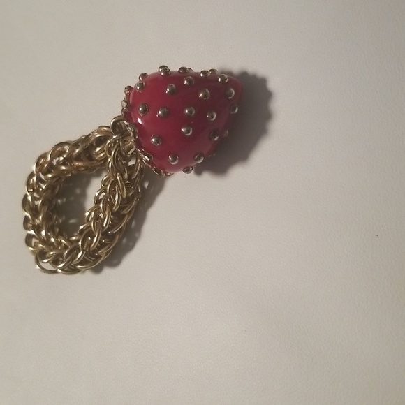 Women's Kenneth J Lane Purse Charm; Red Strawberry & Goldtone Chainlink; Size 4" - Picture 2 of 8